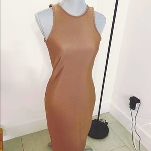 Heart and Hips Brown Ribbed Midi Bodycon Dress Size Large NWOT